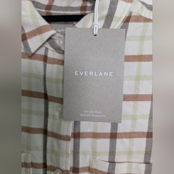 NWT Everlane Plaid Flannel Shirt XS Cream Green Brown Cabincore Cozy Minimalist - Picture 5 of 5